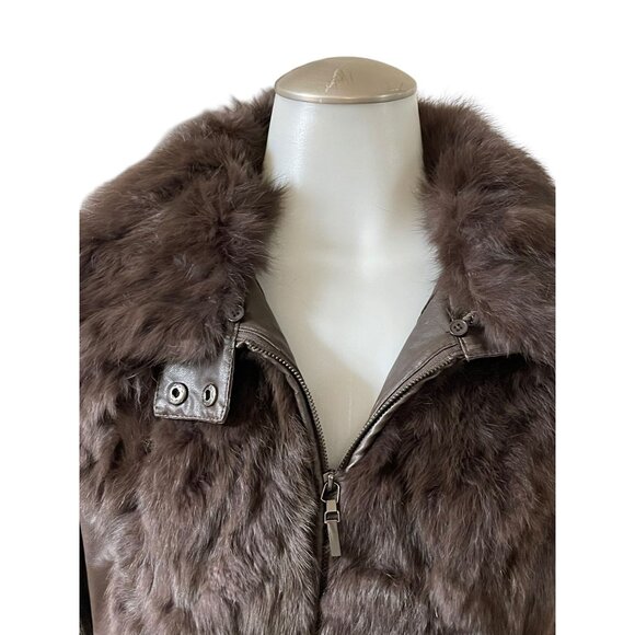 Jennyfer Brown Leather & 100% Rabbit Fur Jacket XL - Picture 7 of 16